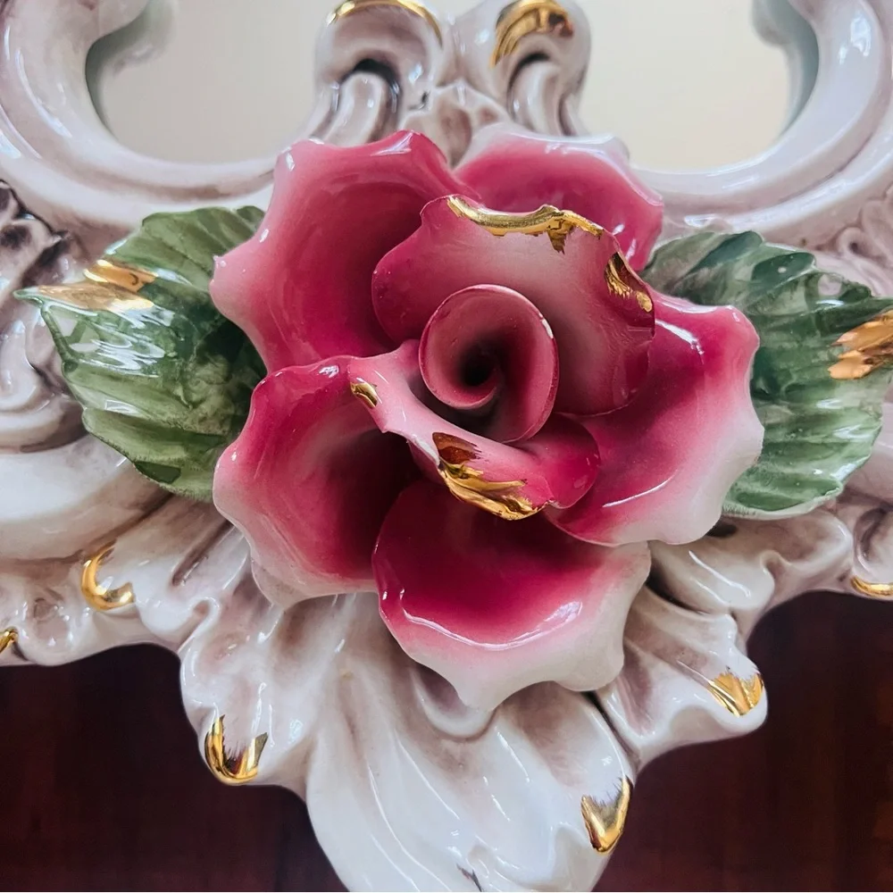 Vintage Hand‑Sculpted Italian Capodimonte Ceramic Mirror & Shelf Set